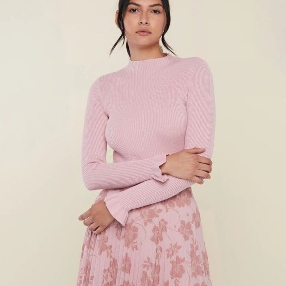 Rachel Parcell Flare Sleeve Mock Neck Ribbed Sweater Silver Pink Size Large - Picture 3 of 12